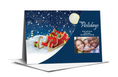 Snowy Santa Sleigh Christmas with Personalized Photo Greeting Card w-Envelope 7.875